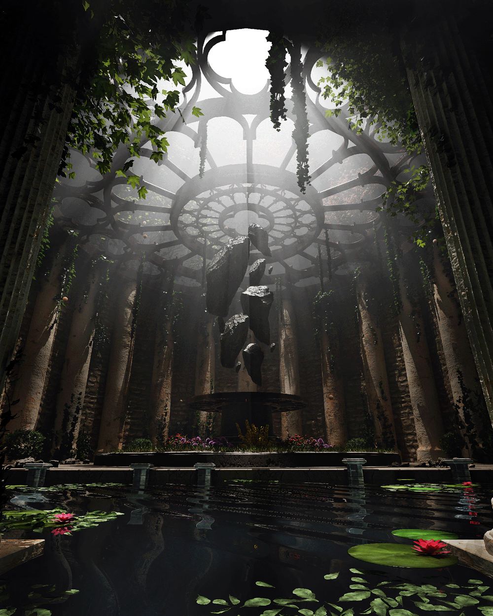 The Hollow Atrium — 3D environment render